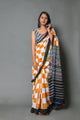 Mustard Box Block Print Mul Cotton Saree with Blouse