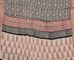 Ivory Red Block Butti Print Cotton Salwar Suit Set Material