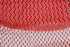 White & Red Block Butti Print Cotton Suit Set Material