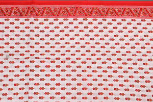 White & Red Block Butti Print Cotton Suit Set Material