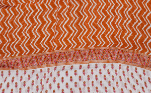 White & Brown Block Butti Print Cotton Salwar Suit Set Material