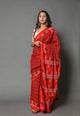 Red & Black Block Print Mul Cotton Saree with Blouse