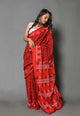 Red & Black Block Print Mul Cotton Saree with Blouse