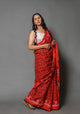 Red & Black Block Print Mul Cotton Saree with Blouse