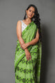Green & Black Block Print Mul Cotton Saree with Blouse