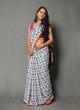 Black & White Checks Block Print Mul Cotton Saree with Blouse