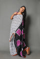 Black & White Checks Block Print Mul Cotton Saree with Blouse
