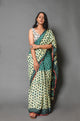 Green Block Batik Print Mul Cotton Saree with Blouse