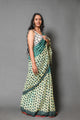 Green Block Batik Print Mul Cotton Saree with Blouse