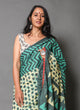 Green Block Batik Print Mul Cotton Saree with Blouse