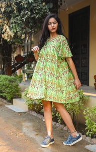 Green Jaal Print Short Dress