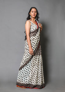 Kshish Block Batik Print Mul Cotton Saree with Blouse