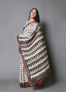 Kshish Block Batik Print Mul Cotton Saree with Blouse
