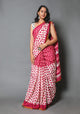 Magenta Block Batik Print Mul Cotton Saree with Blouse