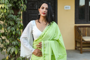 Mint Green Applique Work Cotton with Unstitched Blouse
