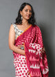 Magenta Block Batik Print Mul Cotton Saree with Blouse