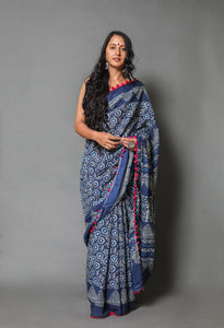 Naphthol Block Butta Print Mul Cotton Saree with Blouse