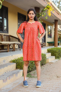 Peach Jaal Print Short Dress