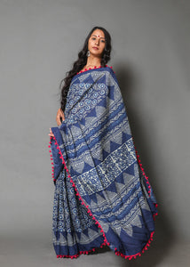 Naphthol Block Butta Print Mul Cotton Saree with Blouse