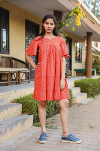 Peach Jaal Print Short Dress