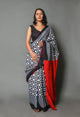 Grey Checks Block Print Mul Cotton Saree with Blouse