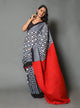 Grey Checks Block Print Mul Cotton Saree with Blouse