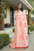 Peach Applique Work Cotton Saree with Blouse Piece