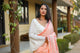 Peach Applique Work Cotton Saree with Blouse Piece