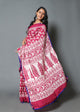 Pink & White Palm Tree Block Butta Print Cotton Saree with Blouse