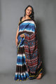 Black & Turquoise Strip Block Print Mul Cotton Saree with Blouse