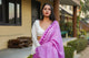 Purple Applique Work Cotton Saree with Unstitched Blouse