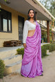 Purple Applique Work Cotton Saree with Unstitched Blouse