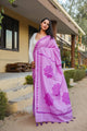 Purple Applique Work Cotton Saree with Unstitched Blouse