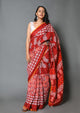 Red Pasely Block Butta, Jaal Print Mul Cotton Saree with Blouse