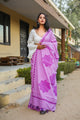 Purple Applique Work Cotton Saree with Unstitched Blouse