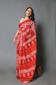 Red Pasely Block Butta, Jaal Print Mul Cotton Saree with Blouse