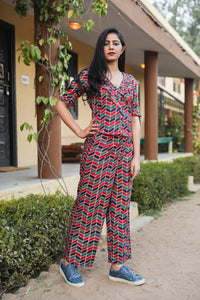 Red Discharge Print Twin Set