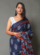 Blue Half-half jaal & Block Print Mul Cotton Saree with Blouse
