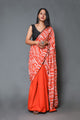 Orange red half half Block Print Mul Cotton Sari with Blouse