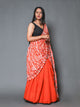 Orange red half half Block Print Mul Cotton Sari with Blouse