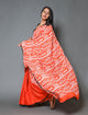 Orange red half half Block Print Mul Cotton Sari with Blouse