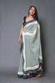 Green & Beige Lining Block Print Mul Cotton Saree with Blouse