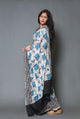 Beige & Turquoise Batik, Box Block Print Mul Cotton Saree with Blouse
