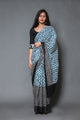 Blue & Black Batik, Zik-zak Block Print Mul Cotton Saree with Blouse