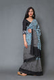 Blue & Black Batik, Zik-zak Block Print Mul Cotton Saree with Blouse