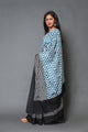 Blue & Black Batik, Zik-zak Block Print Mul Cotton Saree with Blouse