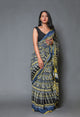 Black & Mustard Block Jaal Print Mul Cotton Saree with Blouse