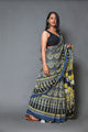 Black & Mustard Block Jaal Print Mul Cotton Saree with Blouse