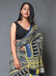 Black & Mustard Block Jaal Print Mul Cotton Saree with Blouse