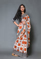 Orange & Black Batik Box Block Print Mul Cotton Saree with Blouse